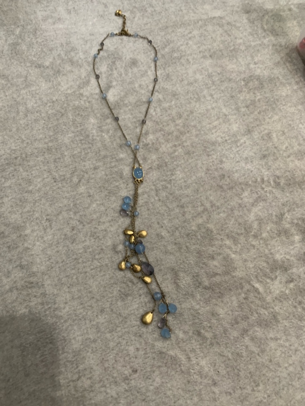 Delicate Blue Beaded Gold Drop Necklace - Women Jewelry